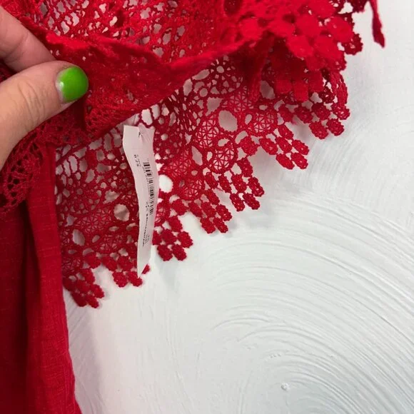 No Boundaries Blouse Red Boho Cute Off Shoulder Shirt Button Accent Solid Womens - Picture 5 of 6